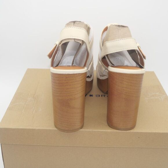 NEW Lucky Brand Women's 9.5 Imana Leather Ankle Strap Sandals Heels Vanilla - Picture 3 of 8